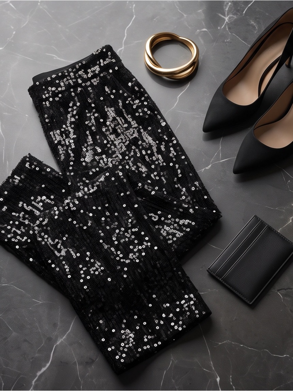 Cable & Gauge - Black Sequin Stretch Pants - Women's Evening Trousers Party Fab - Picture 4 of 14